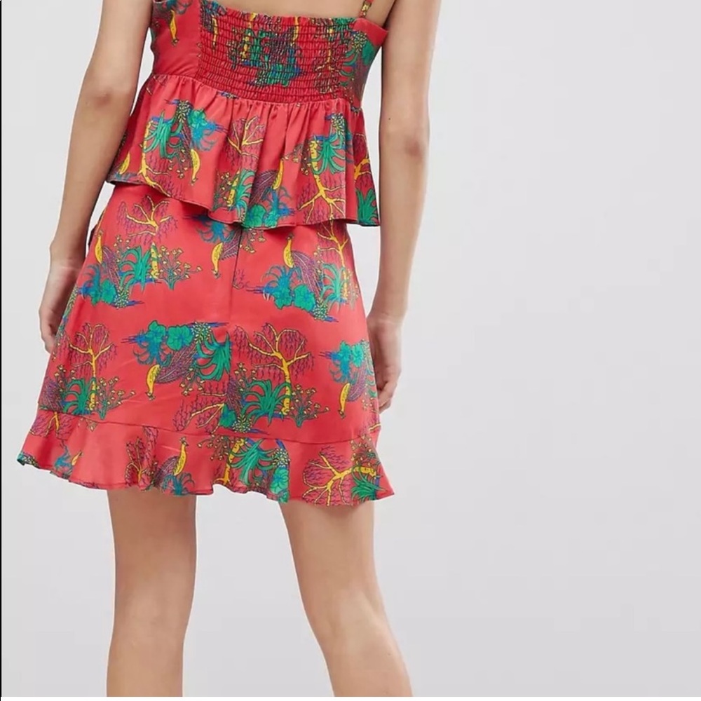 Honey Punch Red Tropical Floral Ruffle Mini Skirt - Picture 2 of 9